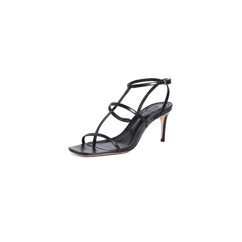 Schutz Ameena Leather Mid-Heeled Sandal (Black)